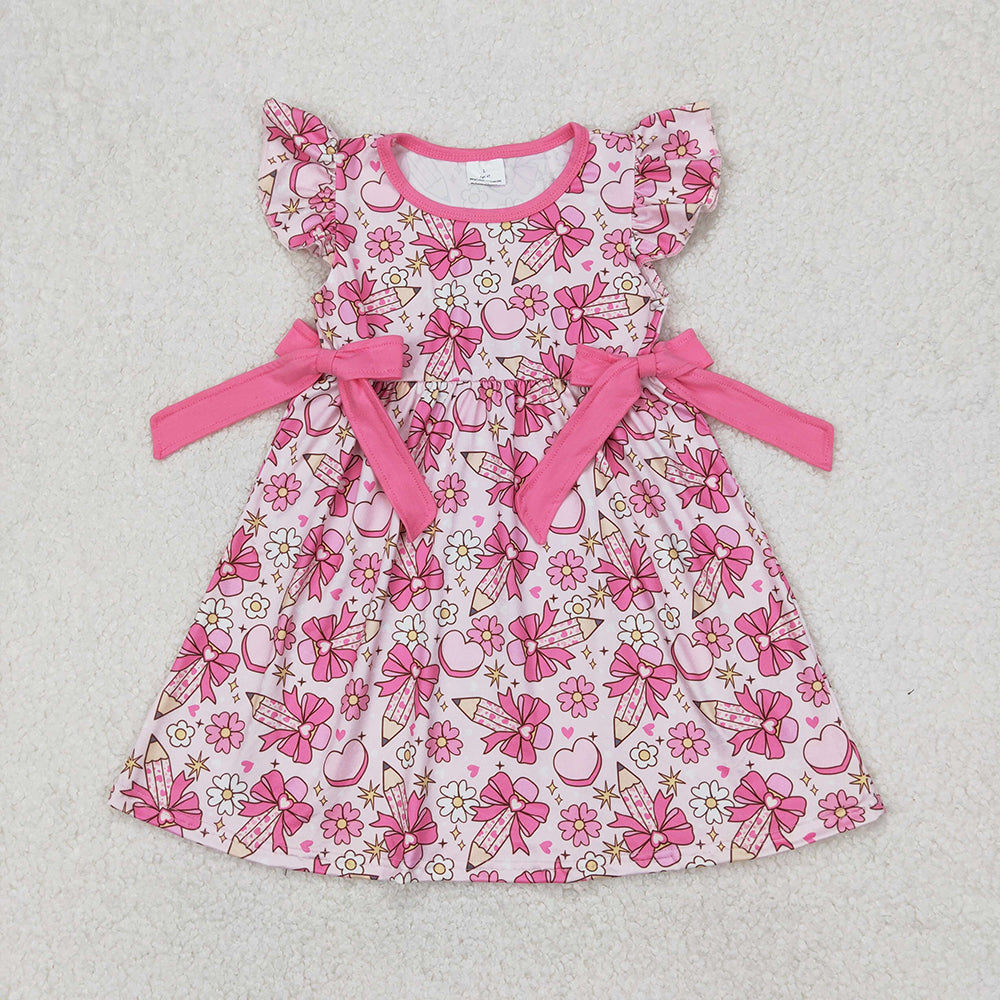 GSD1820 Pen Bows Flowers Pink Girls Back to School Dress