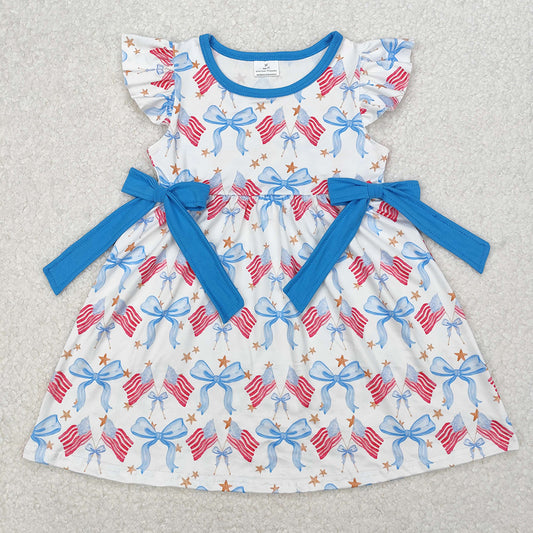 GSD1825 Flag Stars Bows Girls 4th of July Knee Length Dress