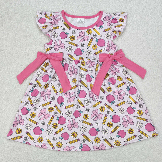 GSD1846 Pen Apple Bows Flowers Girls Back to School Dress