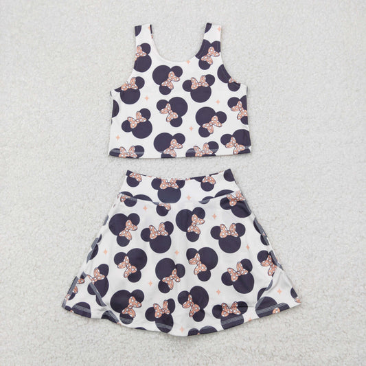 Sibling Baby Girls Cartoon Vest Top Skirt Shorts Yoga Activity Wear Clothes Sets