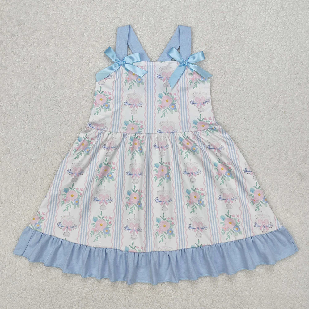 Sibling Baby Girls Flowers Cakes Straps Bows Rompers Dresses Outfits