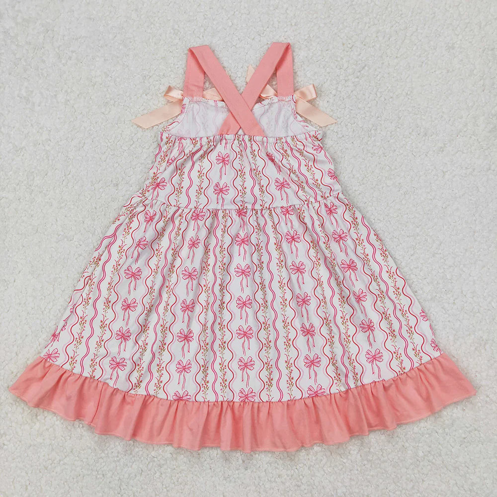 Sibling Baby Girls Pink Flowers Bows Rompers Dresses Outfits