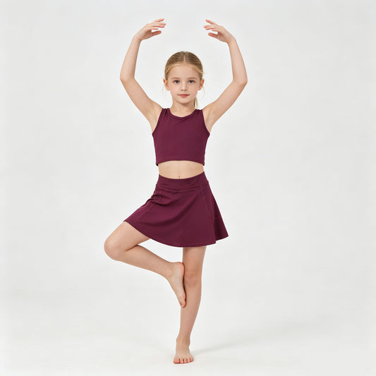 Toddler Girls Maroon Sleeveless Top & Skort Active Outfit