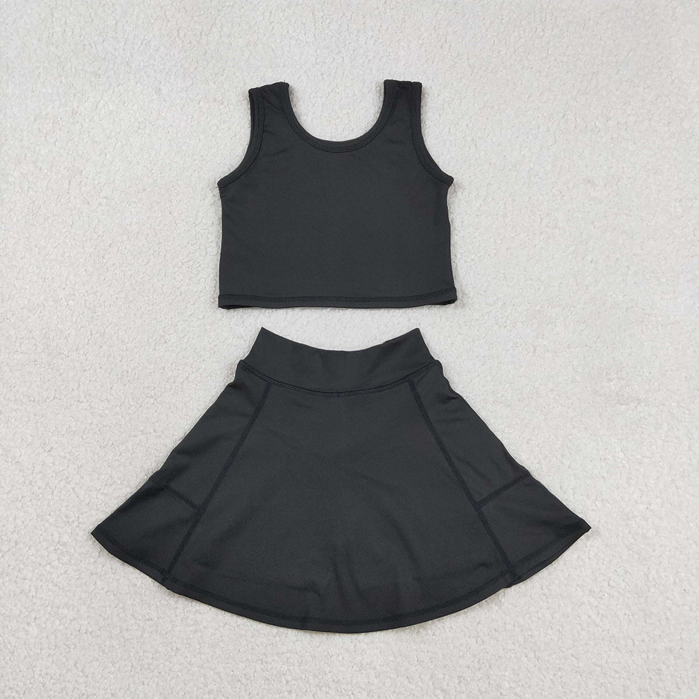GSD1982 Black Color Tank Top Skirts Shorts Girls Yoga Clothes Set