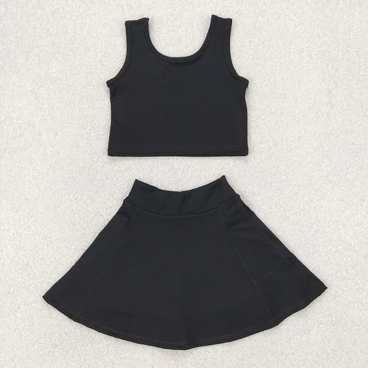 Girls  Black Tank & Skort Set - Kids Solid Color Active Outfit