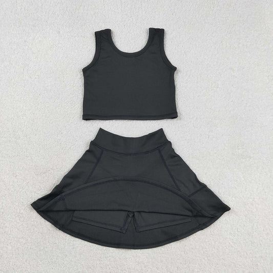 GSD1982 Black Color Tank Top Skirts Shorts Girls Yoga Clothes Set