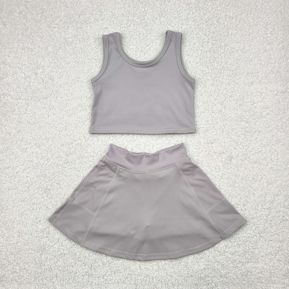 Girls Mint Grey Tank & Skort Set - Kids Solid Color Active Outfit