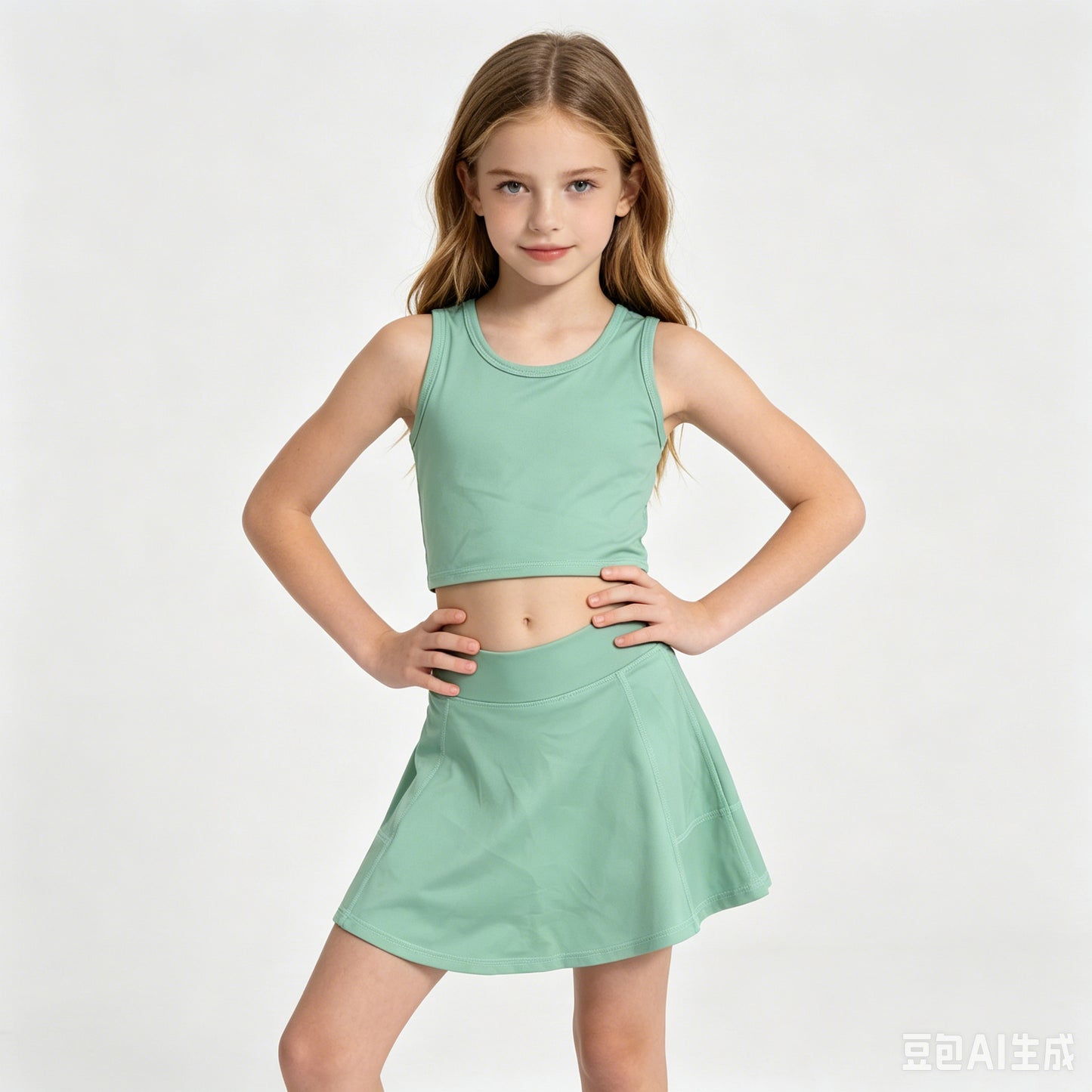 Girls Mint Green Tank & Skort Set - Kids Solid Color Active Outfit