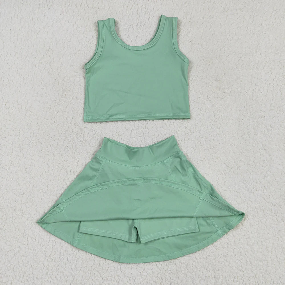 Girls Mint Green Tank & Skort Set - Kids Solid Color Active Outfit