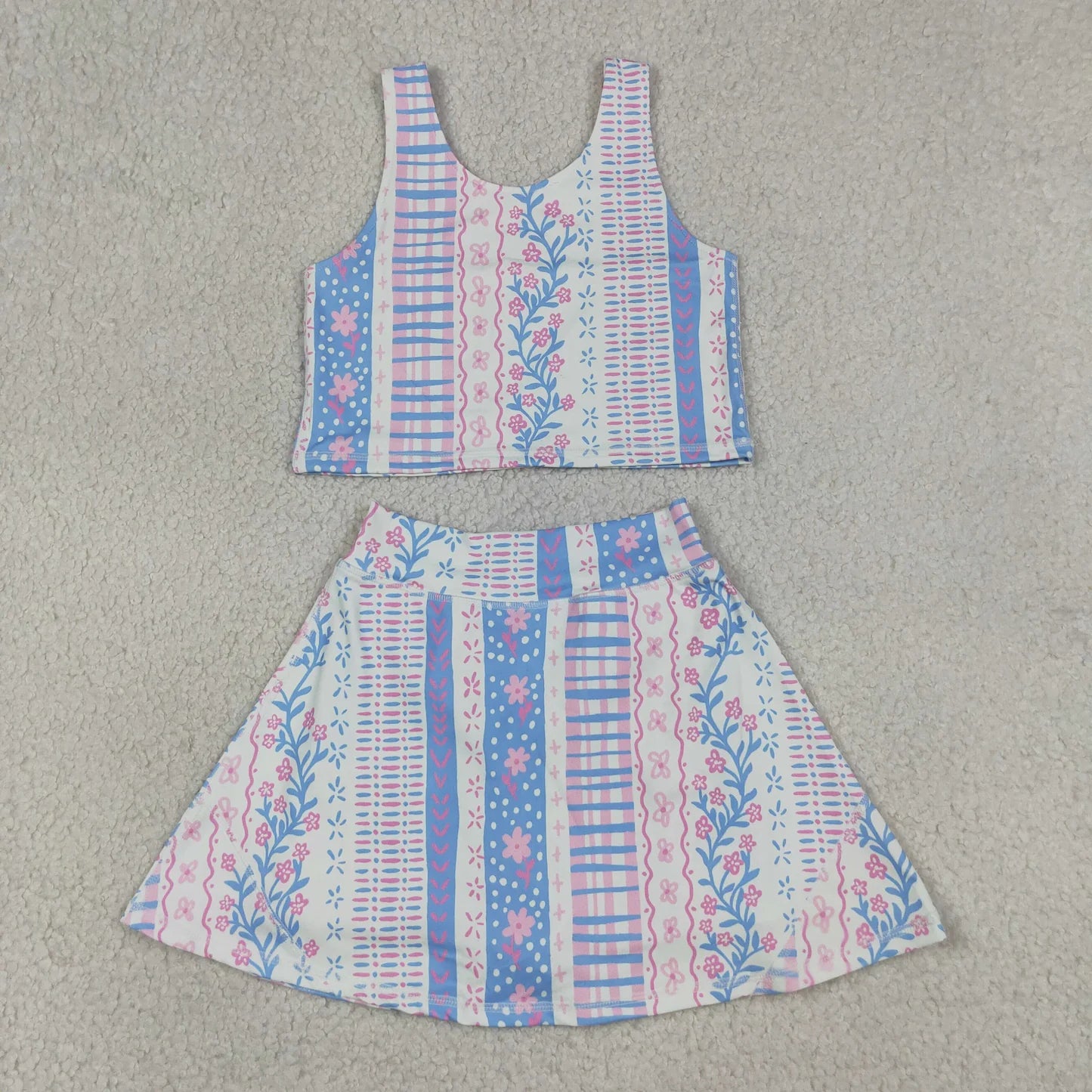 Sibling Baby Girls Sleeveless Colorful Flowers Vest Skirt Shorts Yoga Active Clothes Sets
