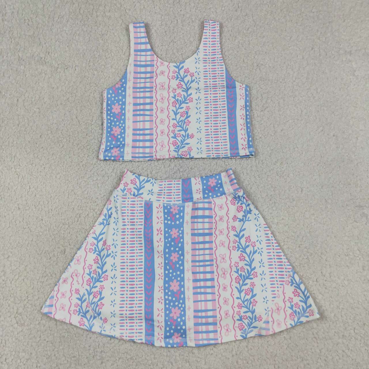 GSD1995 Small Flowers Tank Top Skort Girls Summer Yoga Clothes Set