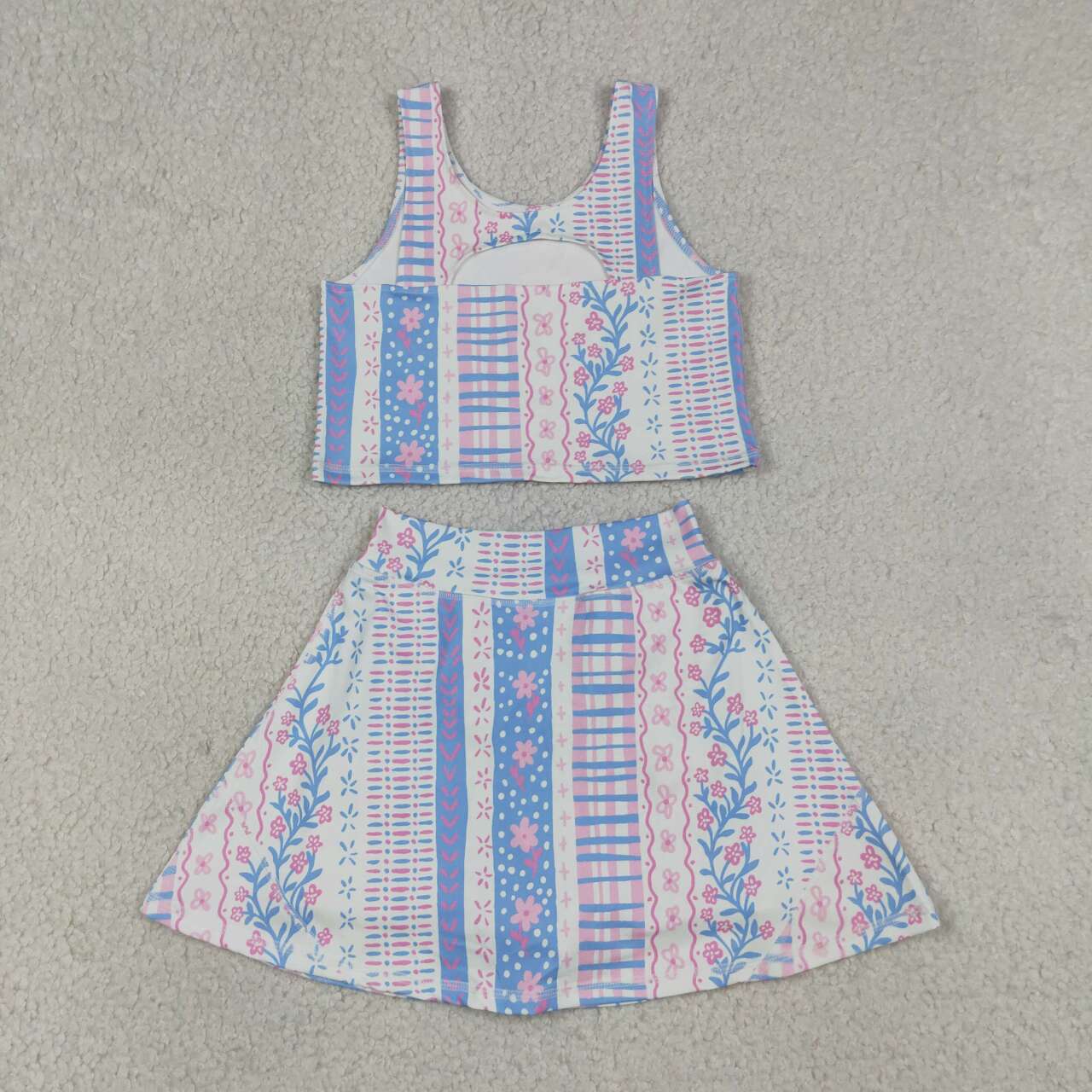 GSD1995 Small Flowers Tank Top Skort Girls Summer Yoga Clothes Set