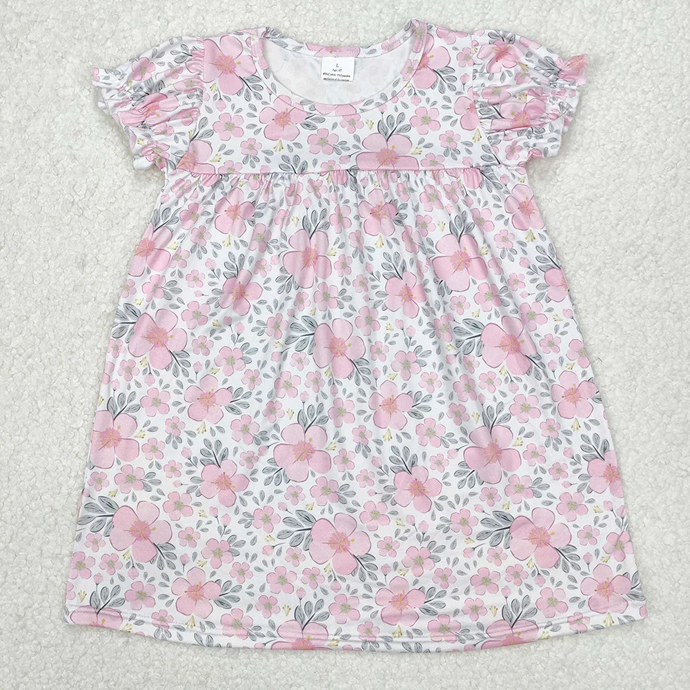 Sibling Baby Girls Pink Flowers Leaves Rompers Dresses Outfits