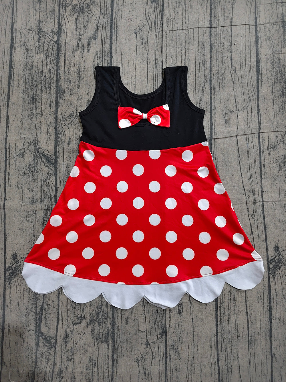GSD2037 Preorder Cartoon Mouse Dots Print Girls Sleeveless Summer Knee Length Dress