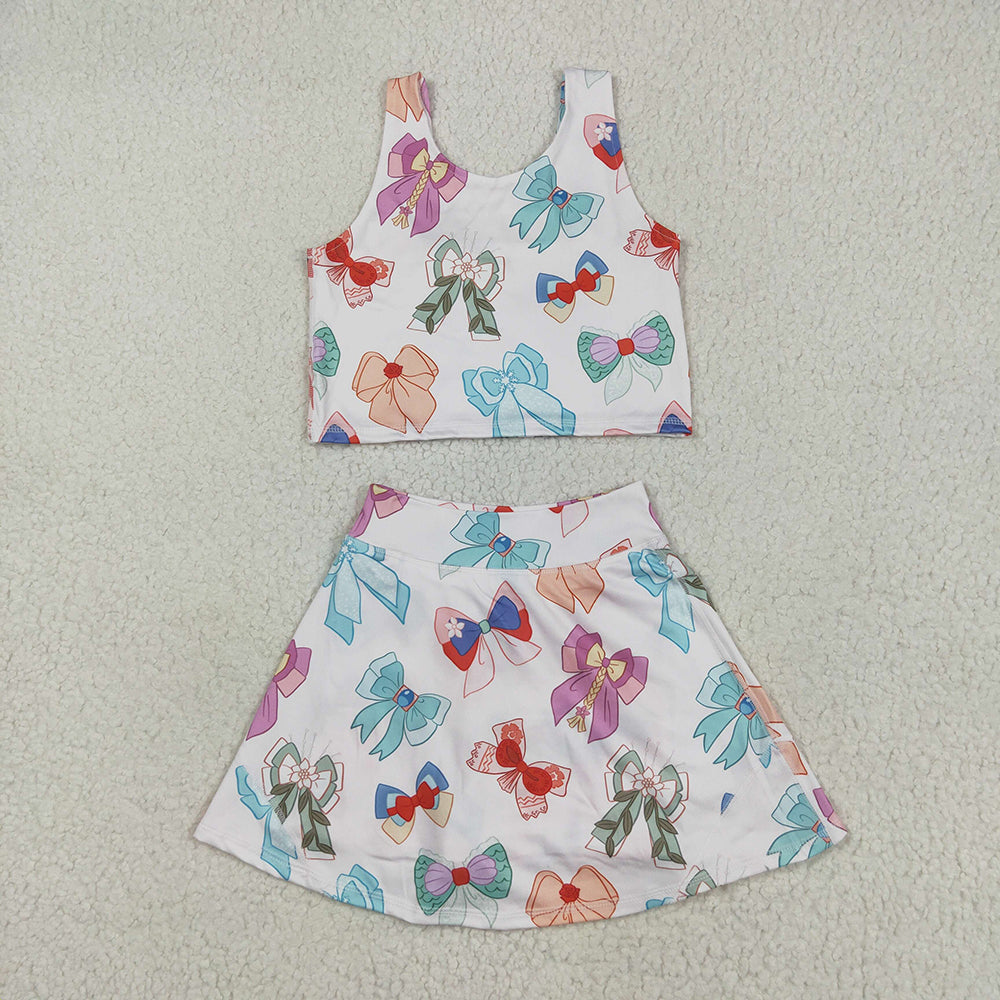 GSD2046 Cartoon Princess Bows Tank Top Skirts Shorts Girls Summer Yoga Clothes Set