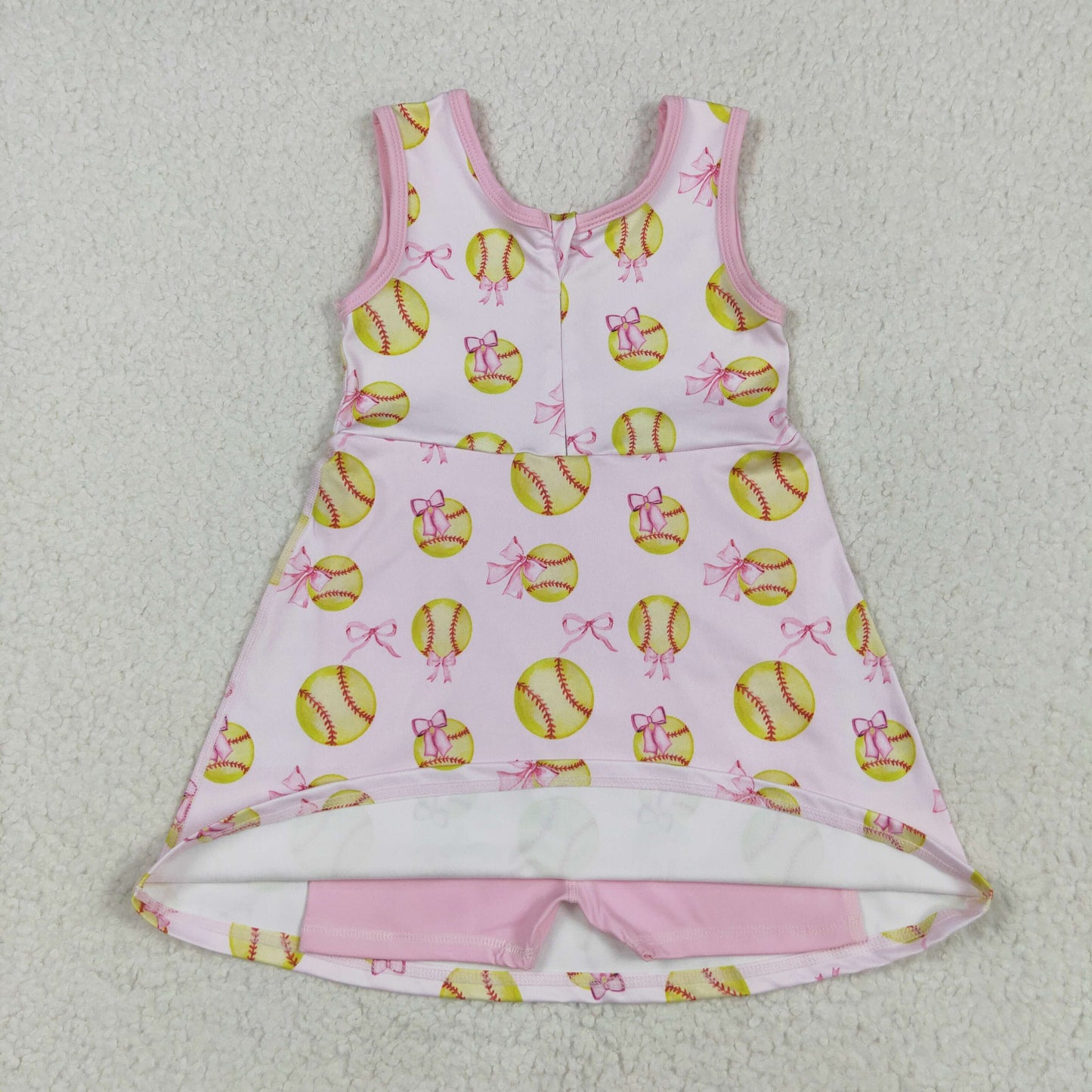 Sibling Baby Girls Softballs Baseballs Bows Yoga Active Short Team Knee Length Dresses