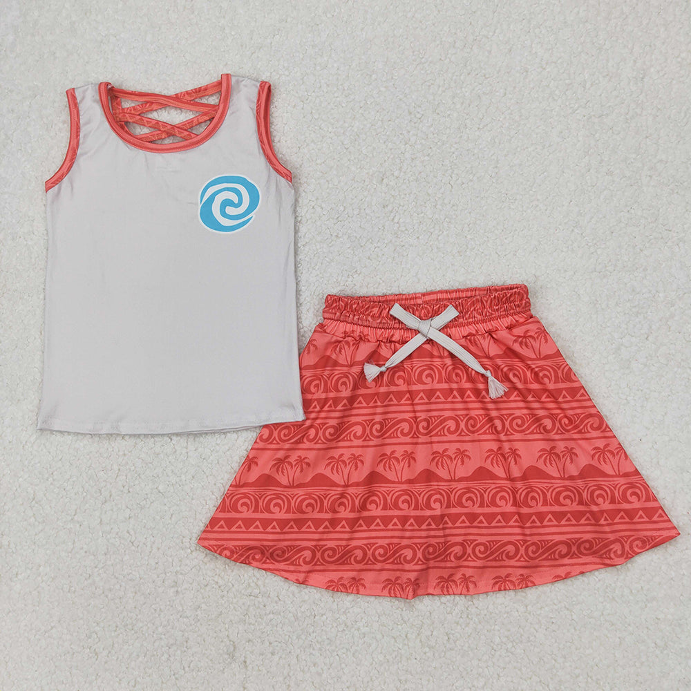 GSD2073  Water Grey Print Vest Top Skirts Shorts Girls Summer Cartoon Princess Clothes Set