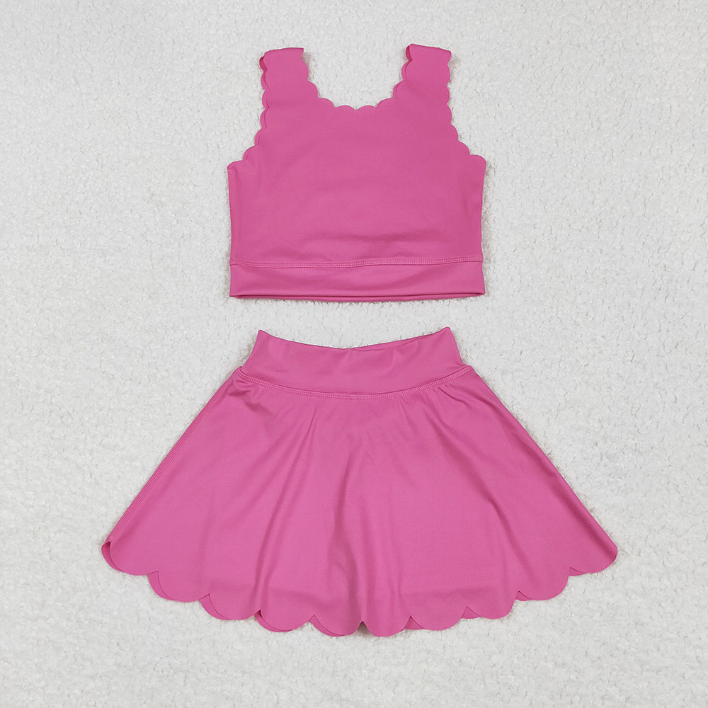 3 Colors Tank Top Skirts Shorts Girls Scallop Yoga Clothes Set Sisters Wear