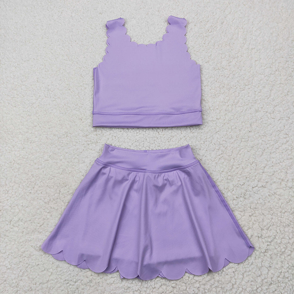 3 Colors Tank Top Skirts Shorts Girls Scallop Yoga Clothes Set Sisters Wear