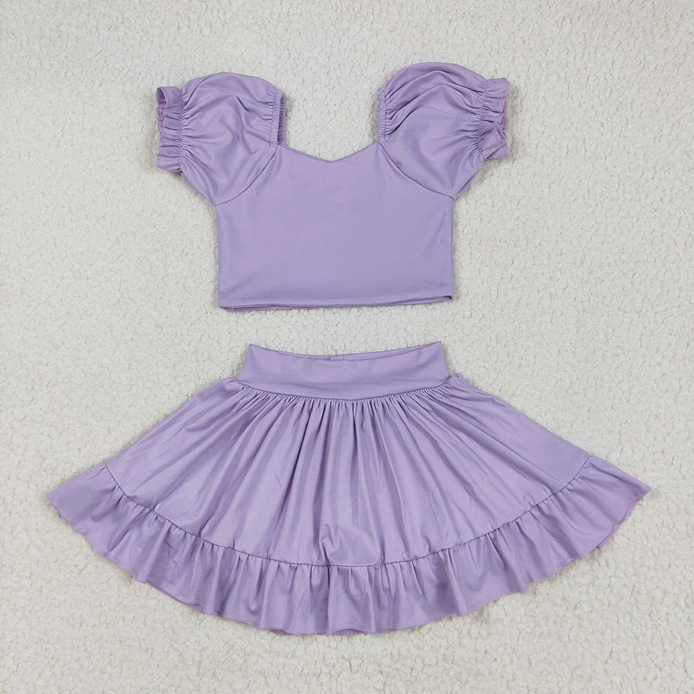 3 Colors Puff Sleeves Tank Top Ruffle Skort GirlsYoga Clothes Set Sisters Active Wear