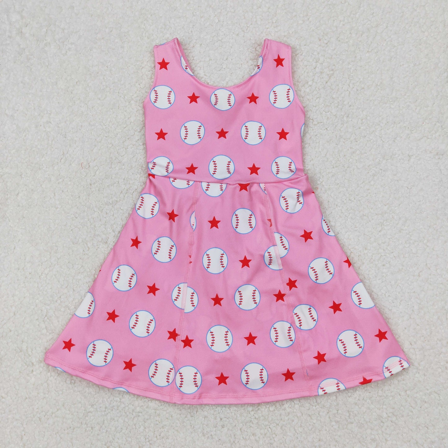 Sibling Baby Girls Softballs Baseballs Bows Yoga Active Short Team Knee Length Dresses