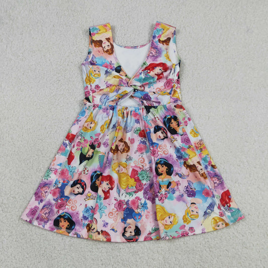 GSD2136 Cartoon Princess Flowers Baby Girls Sleeveless Backless Active Dress