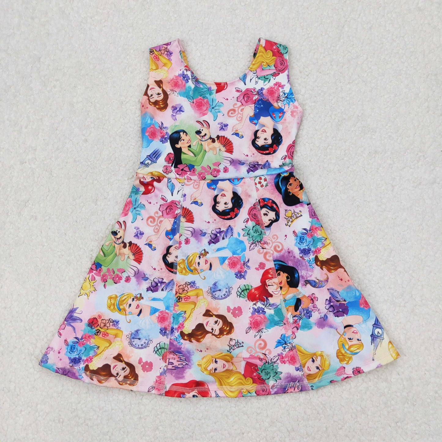 Sibling Baby Girls Sleeveless Flower Bows Yoga Active Shorts Knee Length Dresses