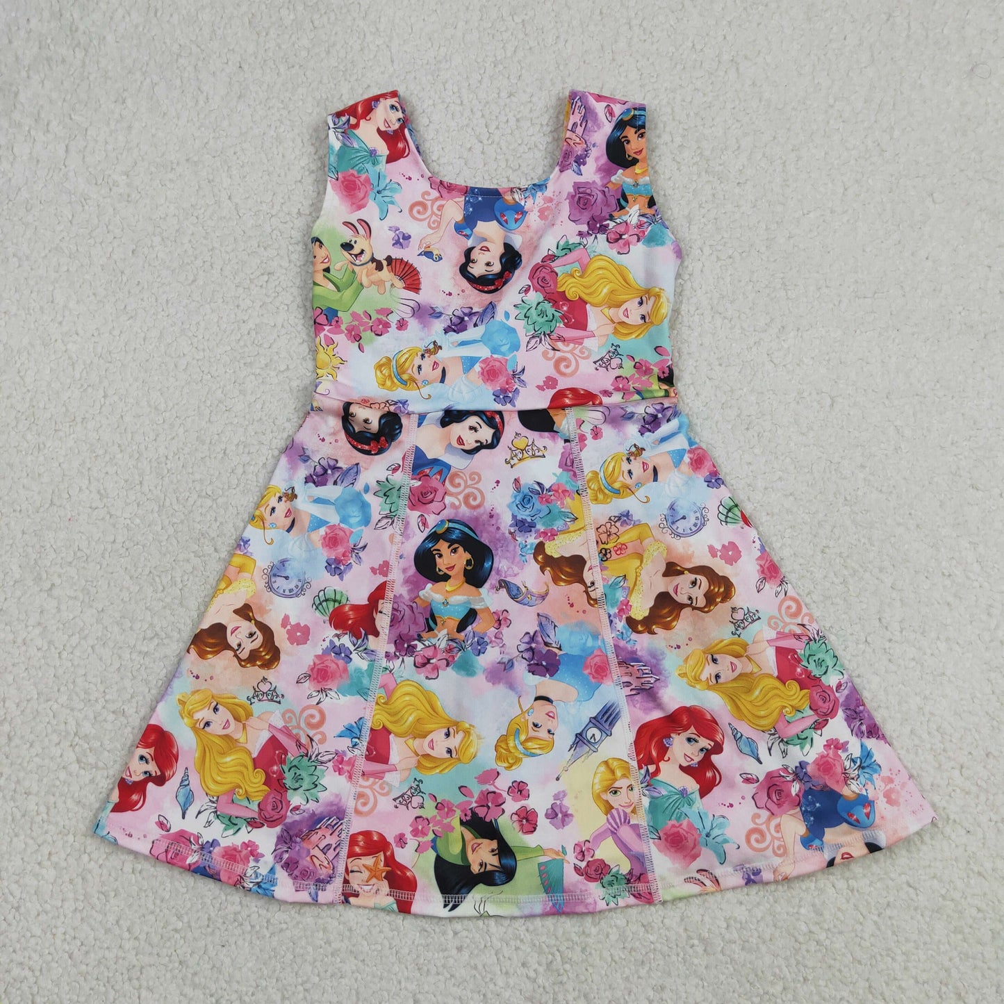 GSD2136 Cartoon Princess Flowers Baby Girls Sleeveless Backless Active Dress
