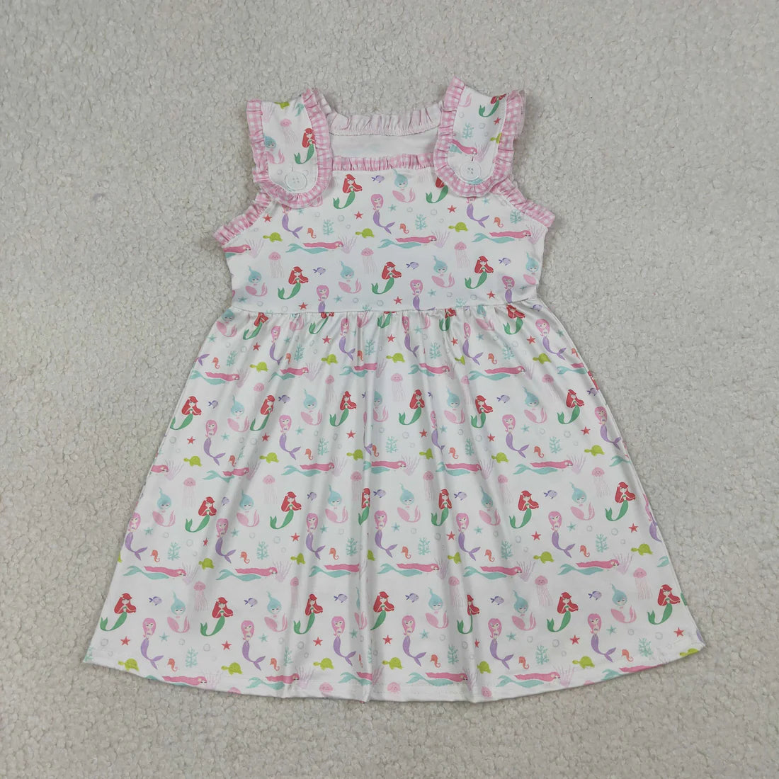 Sibling Baby Girls Sleeveless Mermaid Fishes Knee Length Dress Rompers