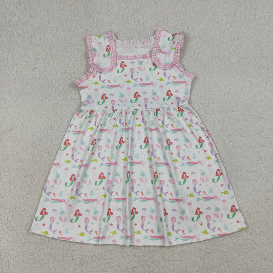 Sibling Baby Girls Sleeveless Mermaid Fishes Knee Length Dress Rompers