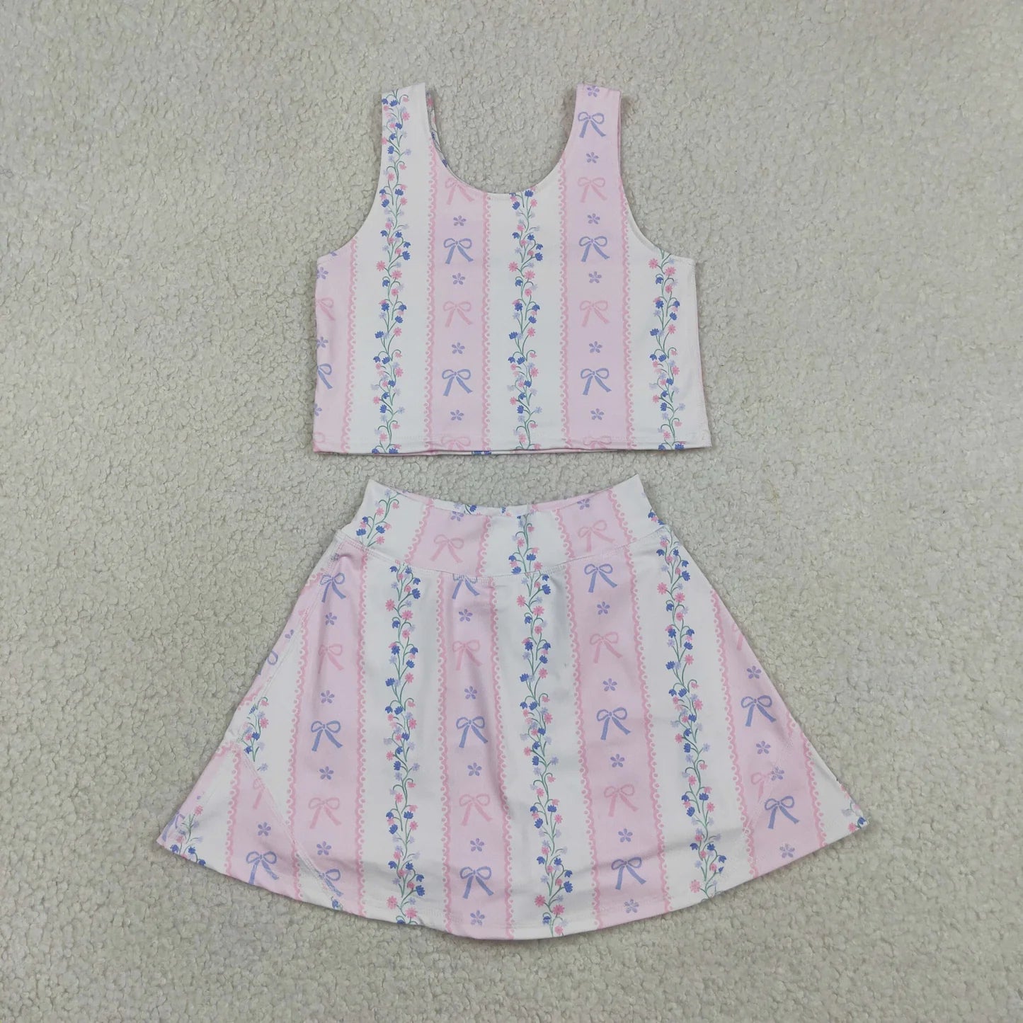 Sibling Baby Girls Sleeveless Colorful Flowers Vest Skirt Shorts Yoga Active Clothes Sets