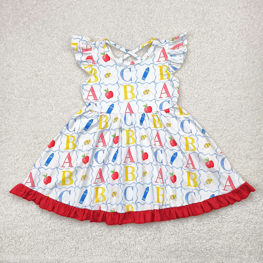 GSD2258 Apple ABC Pen Plaid Girls Flutter Sleeve Back to School Dress