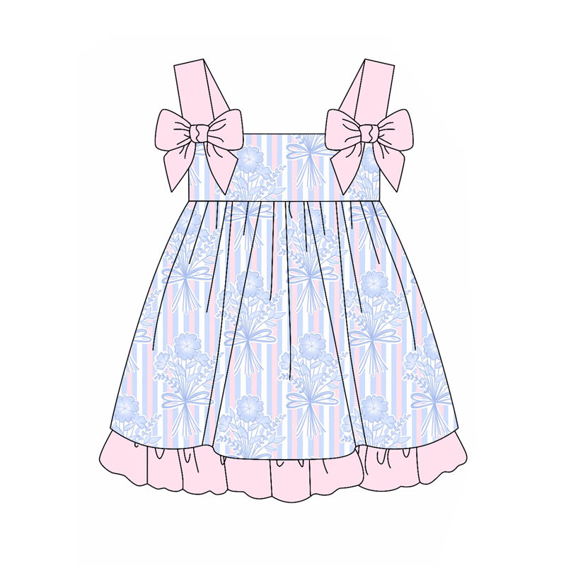 3.12 GSD2264 Preorder Flowers Bows Stripes Print Girls Strap Dresses