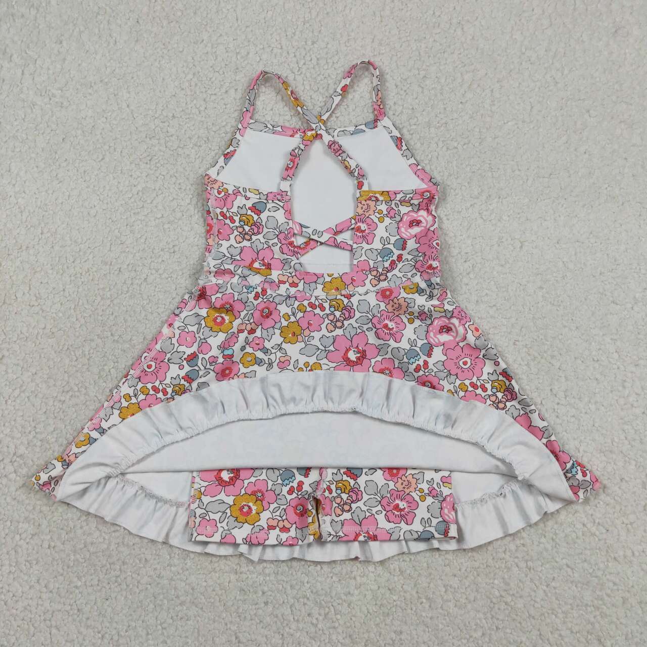 GSD2278 Pink Flowers Baby Girls Strap Backless Ruffle Active Dress