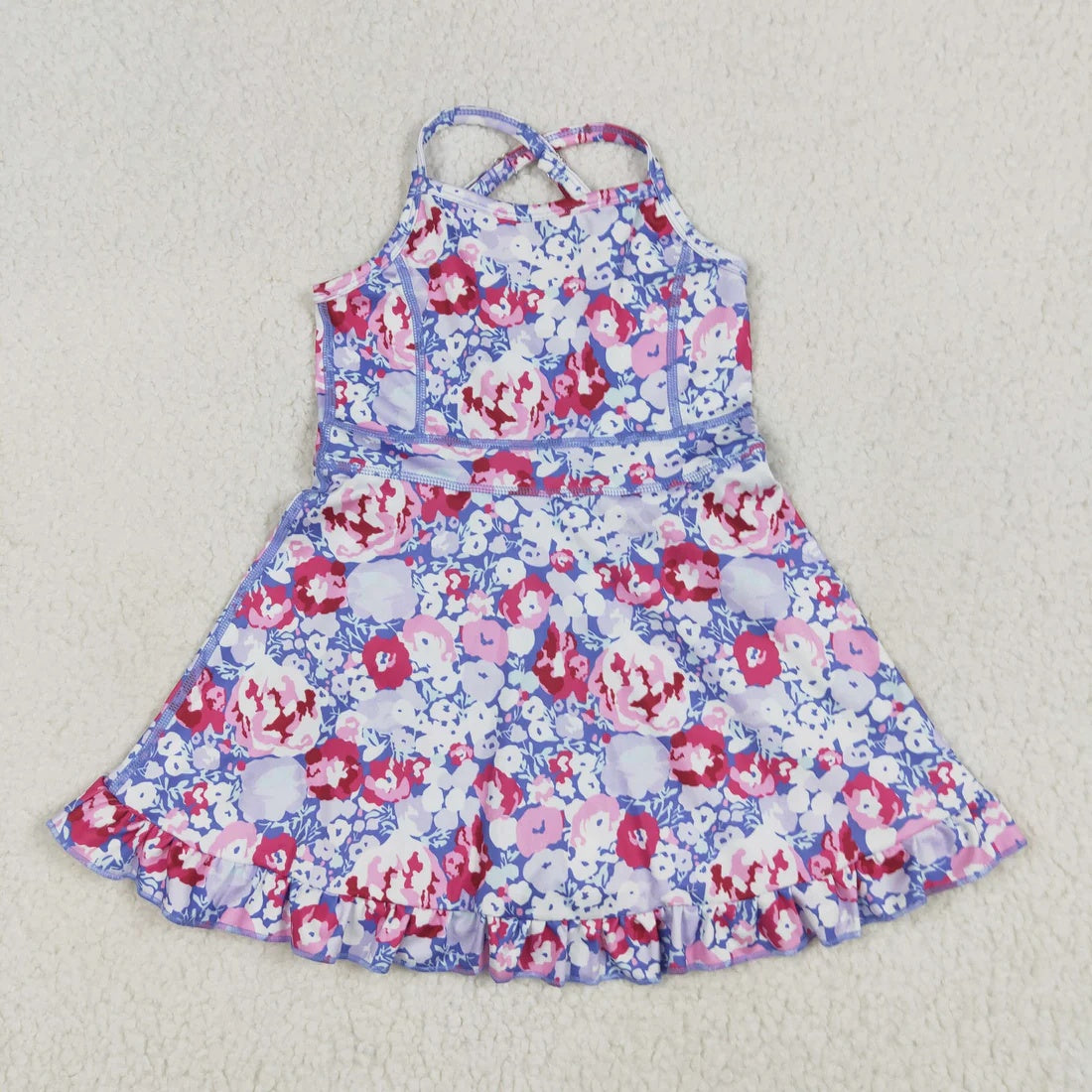 Girls Floral Halter Active Dress with Built-in Shorts - Toddler Summer Sporty Skort
