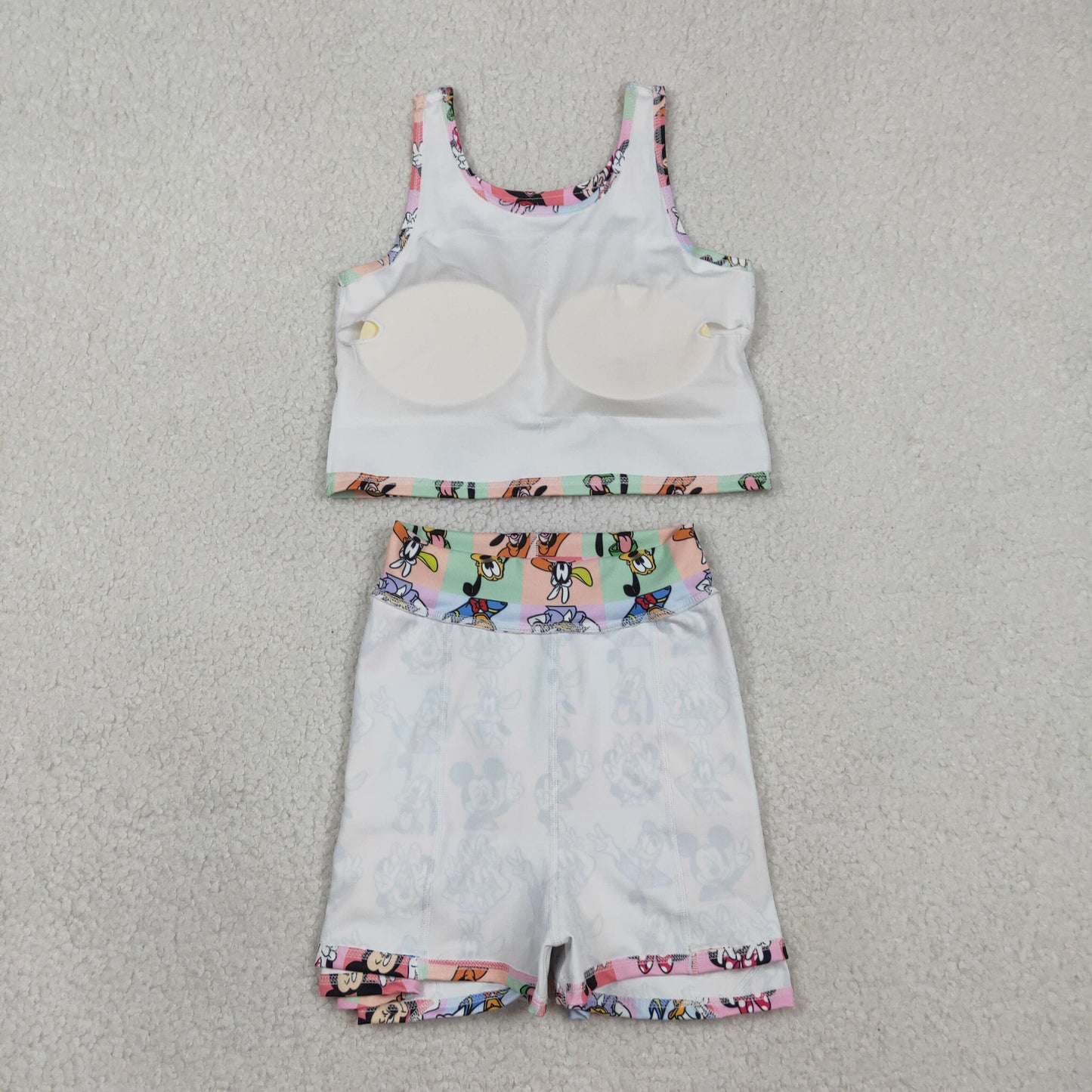Sibling Baby Girls Cartoon Vest Top Skirt Shorts Yoga Activity Wear Clothes Sets