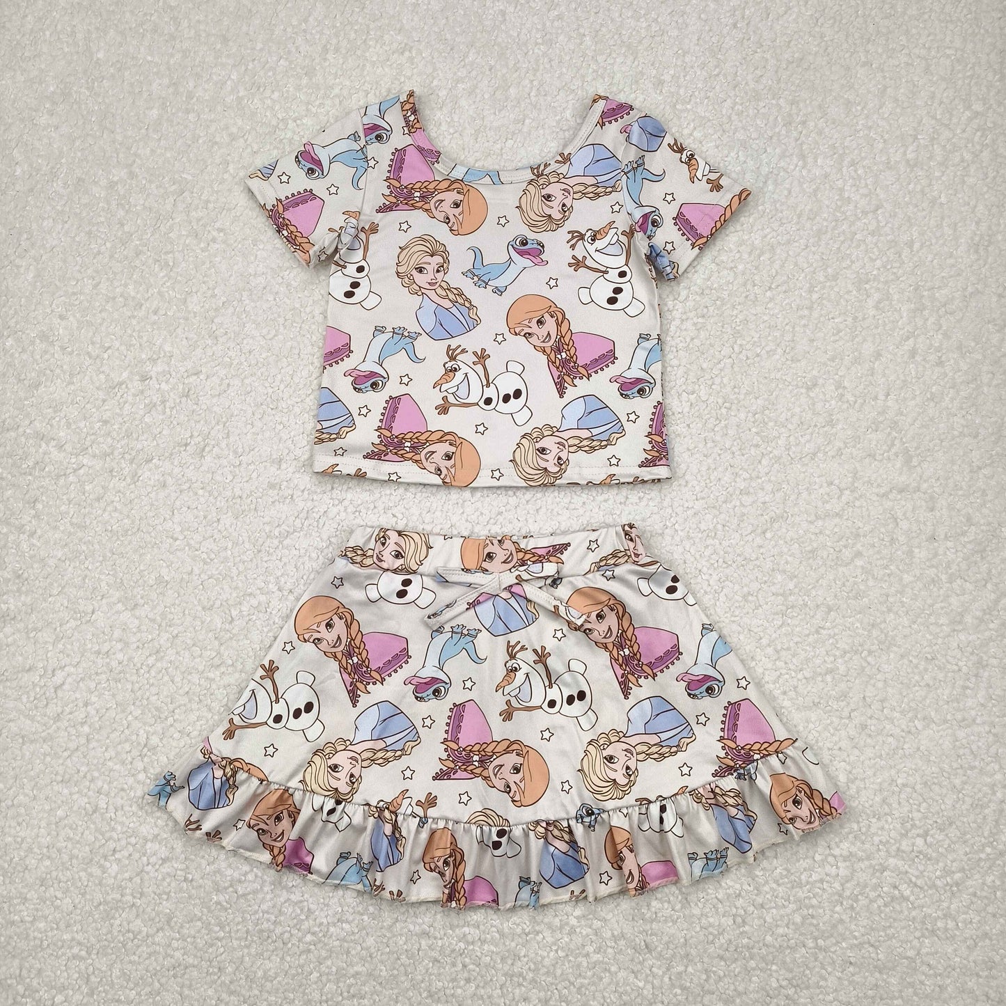 Sibling Baby Girls Cartoon character Outfit Short Sleeve Top +Skort Set