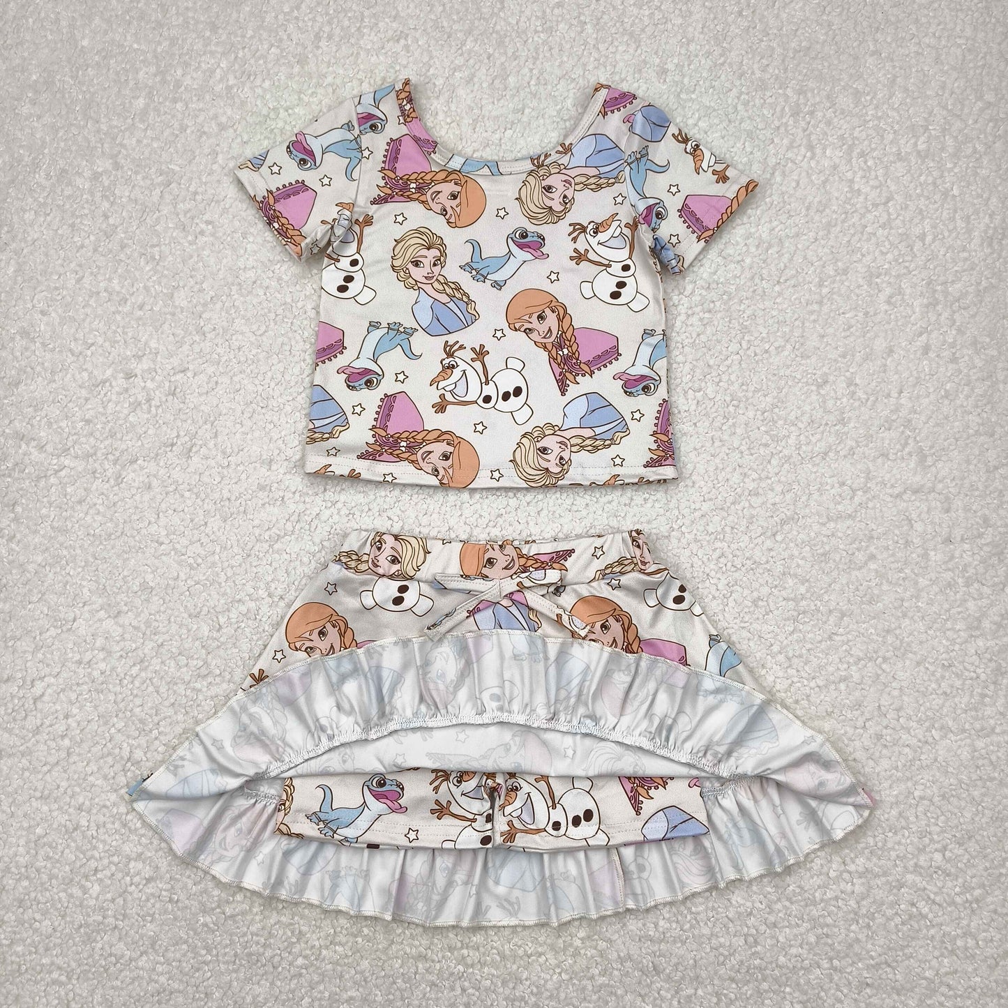 Sibling Baby Girls Cartoon character Outfit Short Sleeve Top +Skort Set