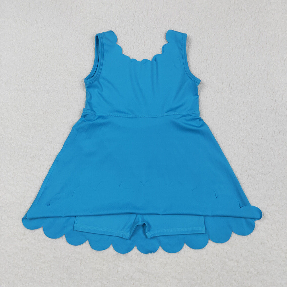 6 Colors Baby Girls Scallop Yoga Sleeveless Shorts Dresses Sisters Activity Wear
