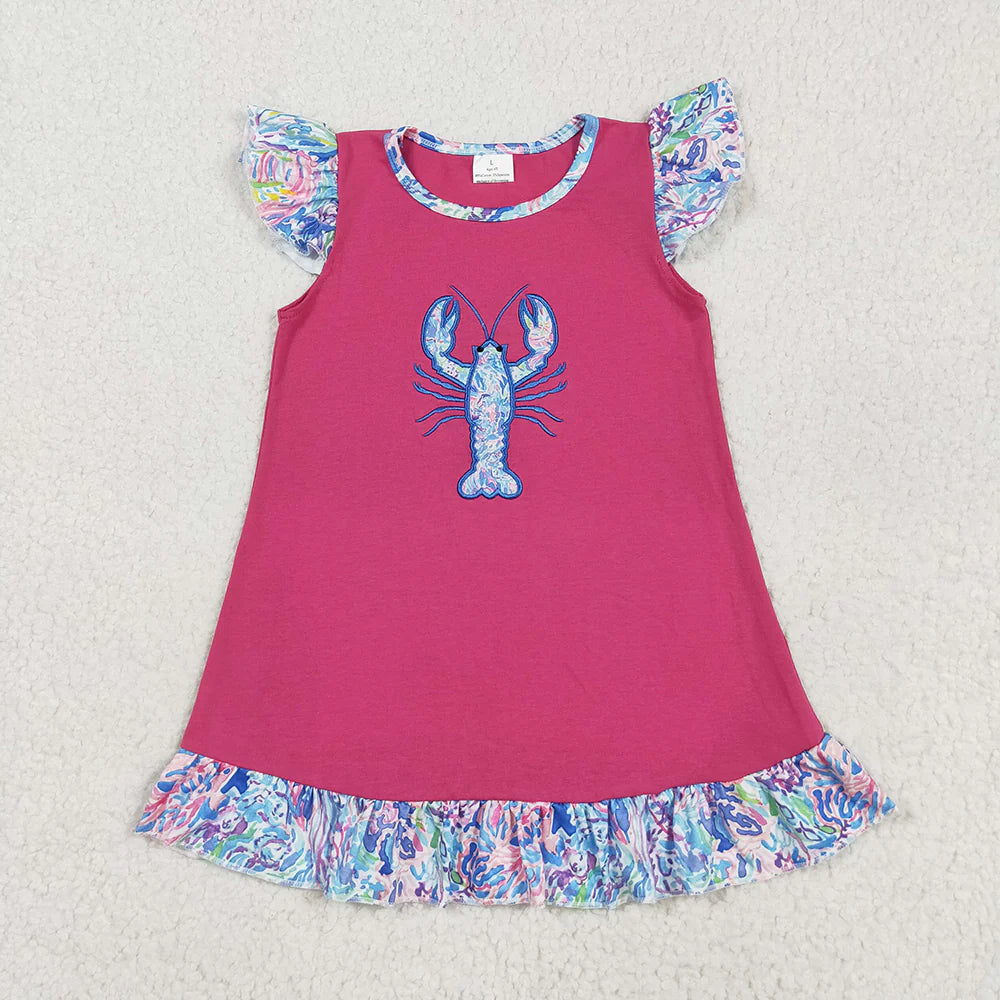Sibling Embroidery Baby Boys Girls Floeal Crayfish Sumoer Clothes Sets Dress Rompers