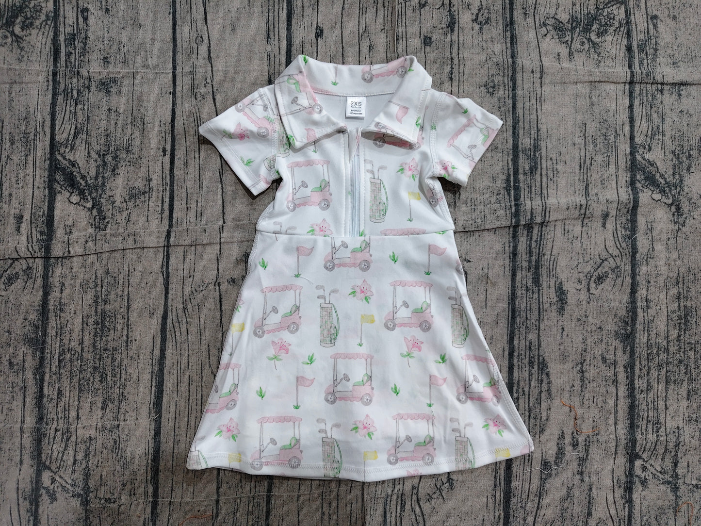 Preorder GSD2410 Golf Trucks Print Girls Summer Zipper Knee Length Yoga Dress