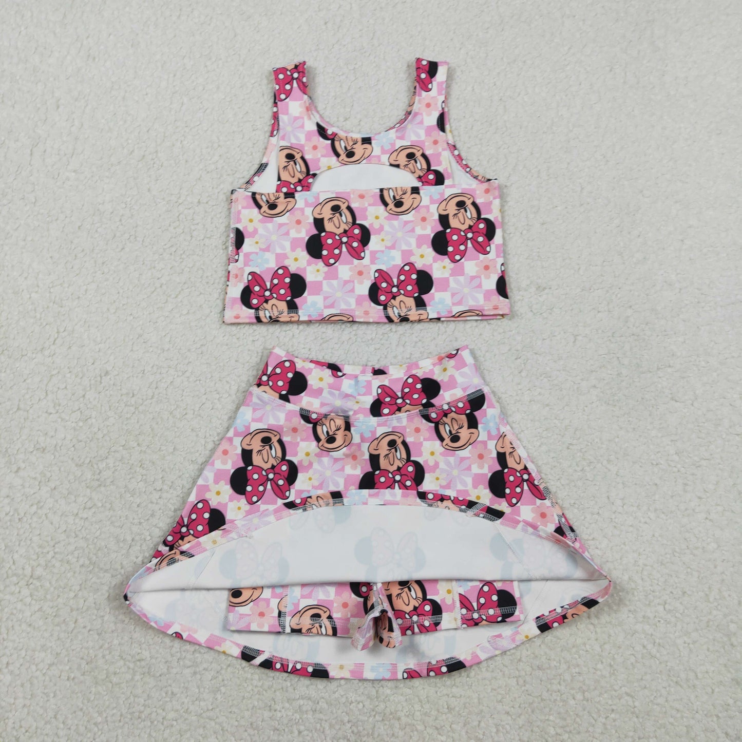 Sibling Baby Girls Cartoon Vest Top Skirt Shorts Yoga Activity Wear Clothes Sets