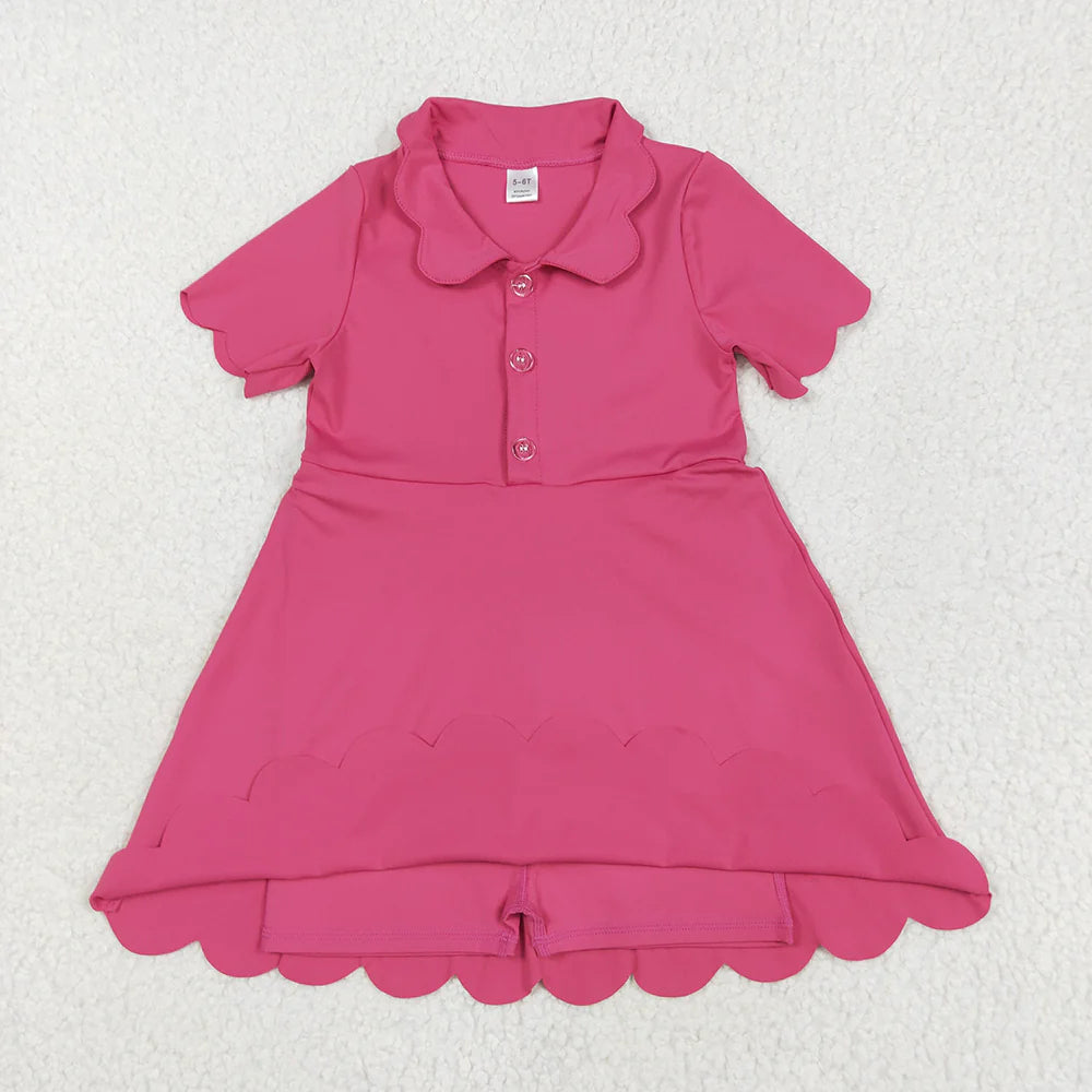 Toddler Sibling Girls Scalloped Collar Active Dress | Short Sleeve Kids Casual Dress (3 Colors)
