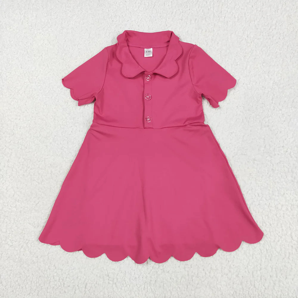 Toddler Sibling Girls Scalloped Collar Active Dress | Short Sleeve Kids Casual Dress (3 Colors)