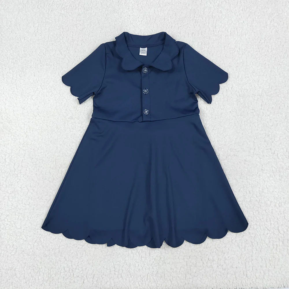 Toddler Sibling Girls Scalloped Collar Active Dress | Short Sleeve Kids Casual Dress (3 Colors)
