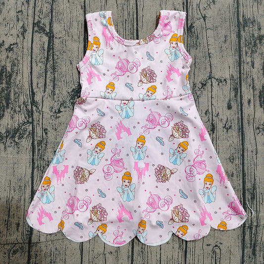GSD2489 Preorder Cartoon Princess Girls Sleeveless Scallop Yoga Active Dress