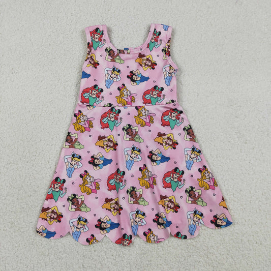 Cartoon Princess Girls Sleeveless Zipper Scallop Yoga Active Dress