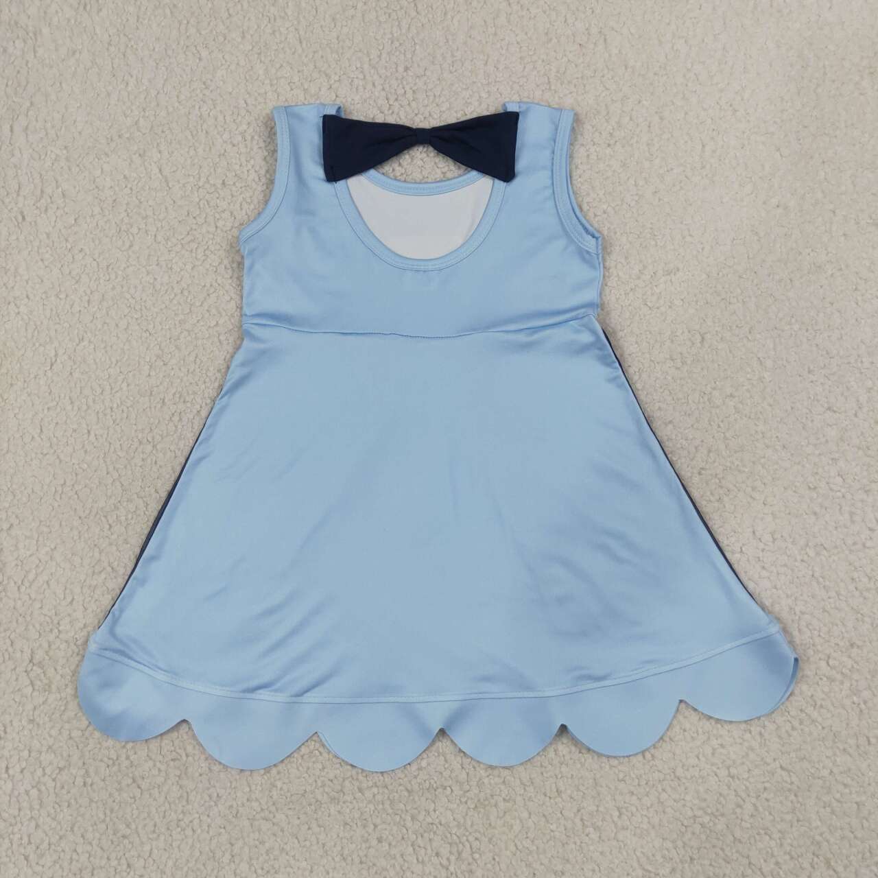 GSD2515  Cartoon Dog Blue Girls Sleeveless Scalloped Dress