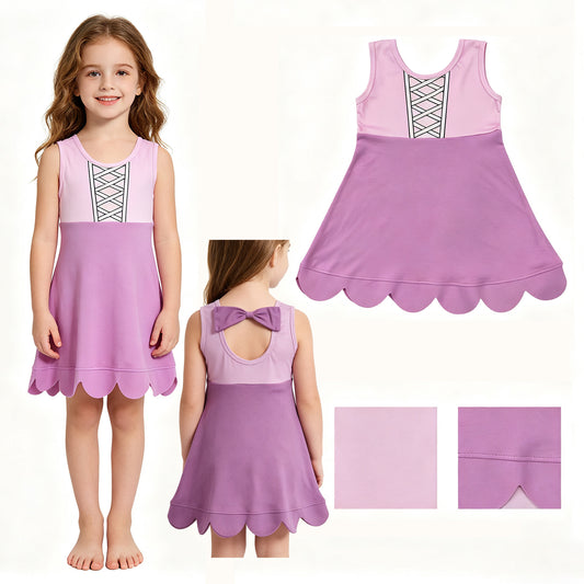 GSD2518  Princess Purple Baby Girls Sleeveless Scallop Dress