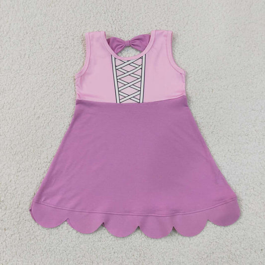 GSD2518  Princess Purple Baby Girls Sleeveless Scallop Dress